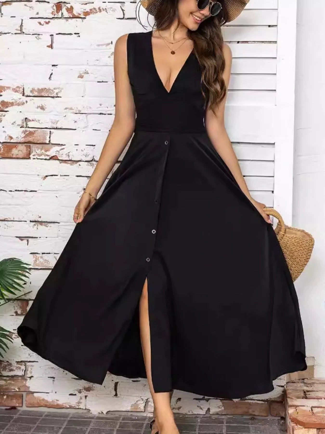 Full Size Slit V-Neck Sleeveless Dress Plus Size by Lady Ros