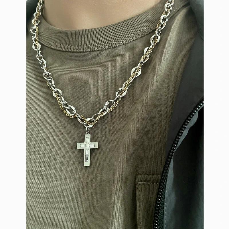 Cross Titanium Steel Pendant Clavicle Chain For Men by GJG Denim