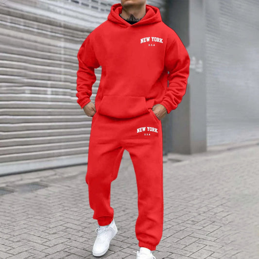 Men's Fleece-Lined Printed Hoodie And Pants Set by GJG Denim