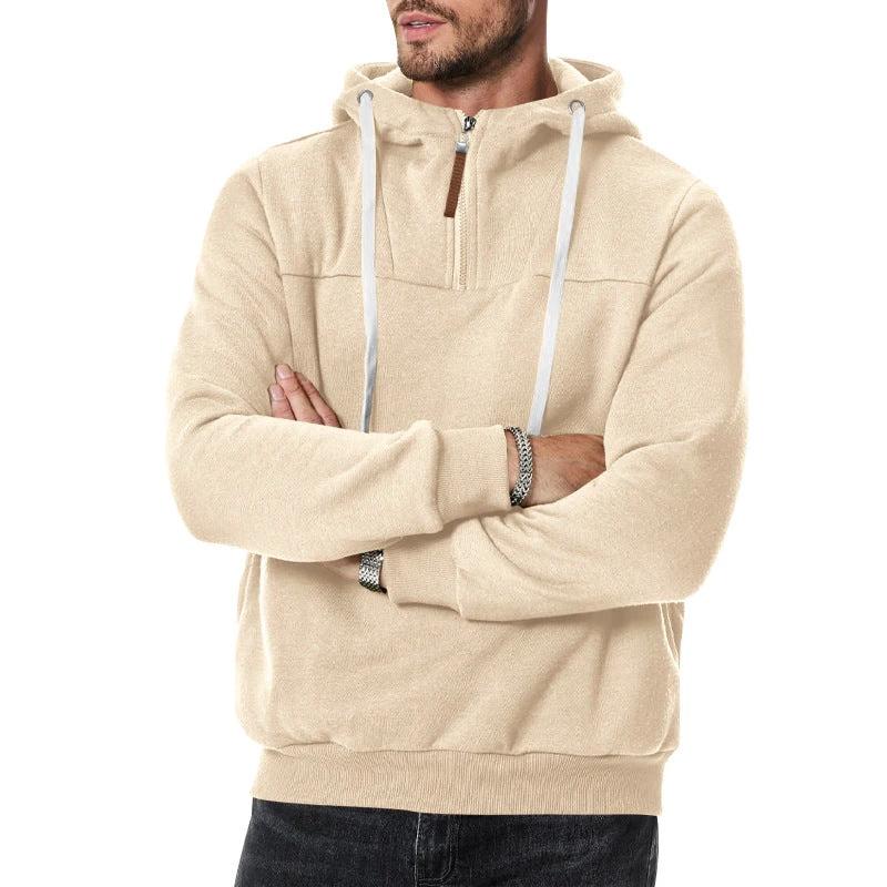 Men's Heavy Fleece-lined Half-zip Sporty Casual Hooded Sweatshirt by GJG Denim