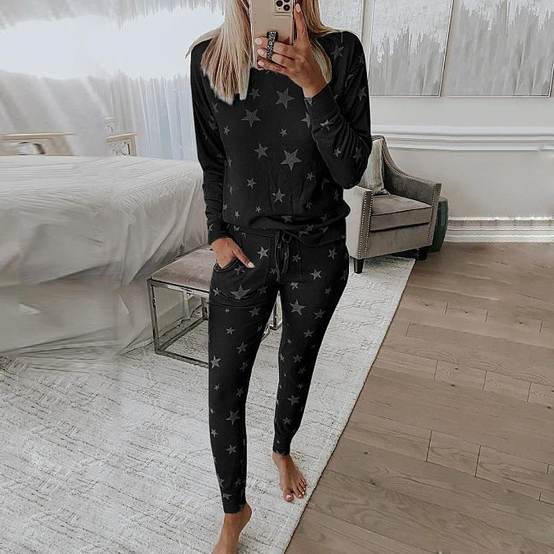 Printed Long-Sleeved Casual Home Service Suit Pajamas Women by GJG Denim