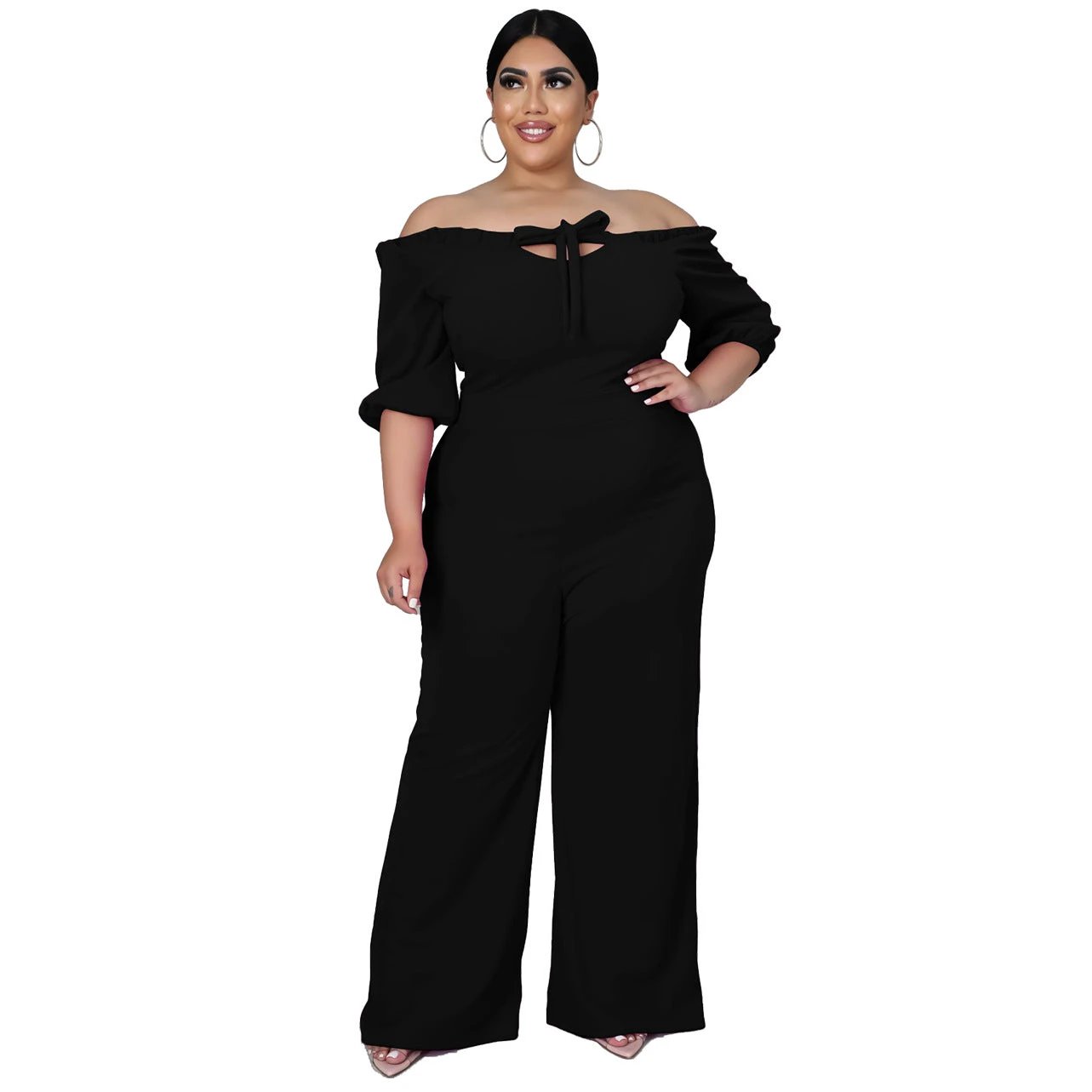 Women's Plus-Size Off-the-Shoulder Sexy Tube Jumpsuit by GJG Denim