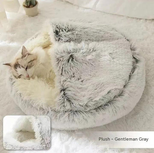 2 In 1 Dog And Cat Bed Pet Winter Bed Round Plush Warm Bed House Soft Long Plush Pets Bed Pet Products by GJG Denim