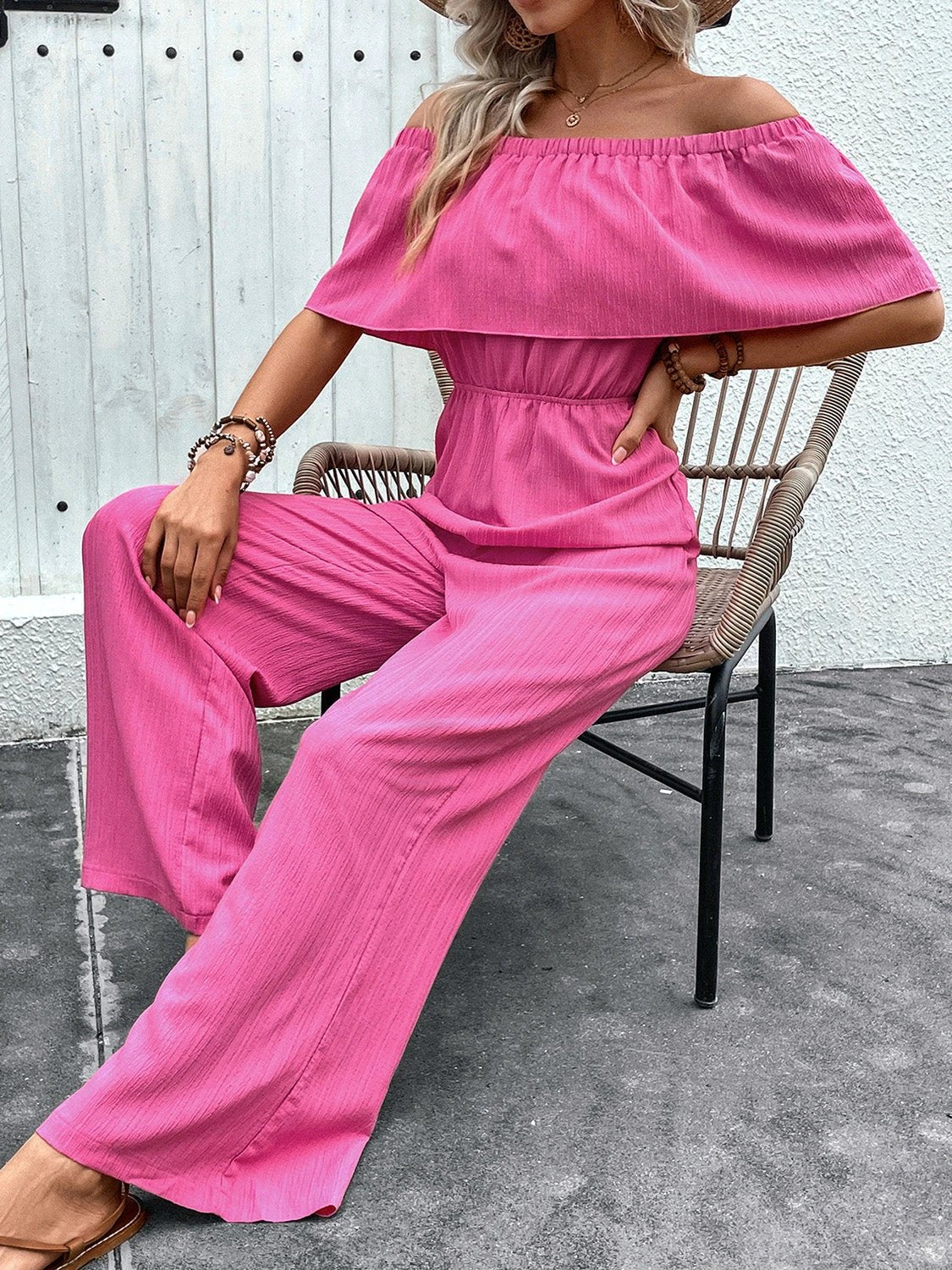 Off-Shoulder Wide Leg Jumpsuit by Lady Ros