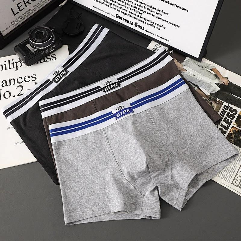 Men's Pure Color Cotton Mid-waist Underwear by GJG Denim