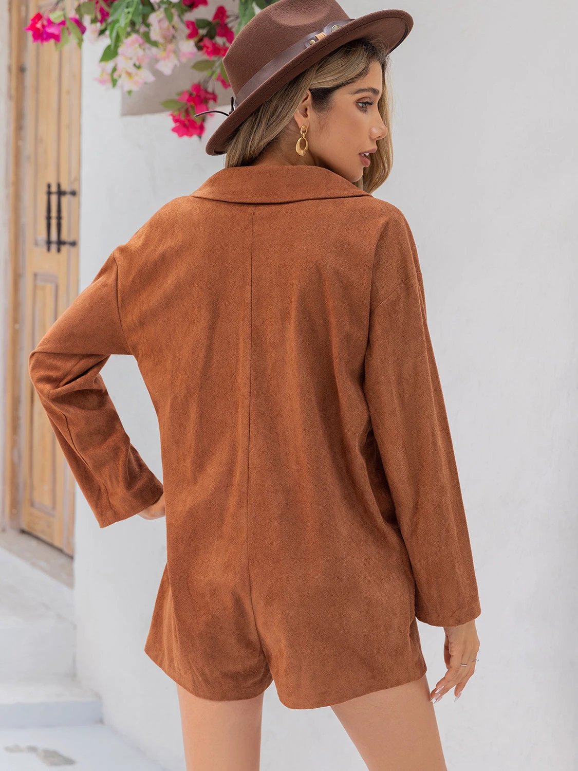 Lapel Collar Long Sleeve Romper by Lady Ros