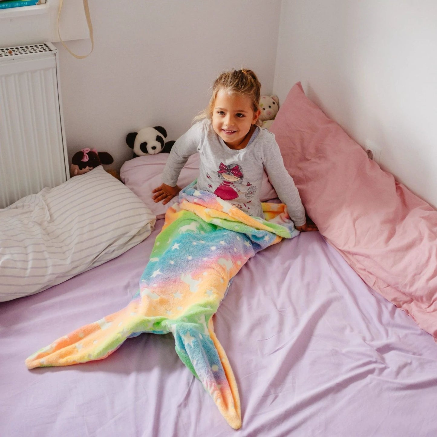Children's Mermaid Luminous Sleeping Bag Double-sided Blanket Sleeping Quilt by GJG Denim