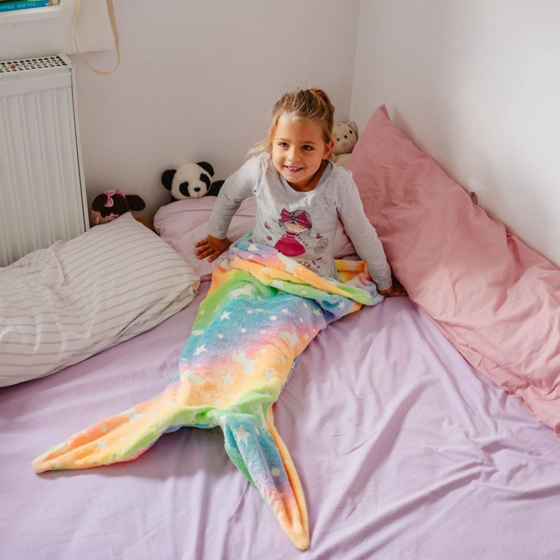 Children's Mermaid Luminous Sleeping Bag Double-sided Blanket Sleeping Quilt by GJG Denim