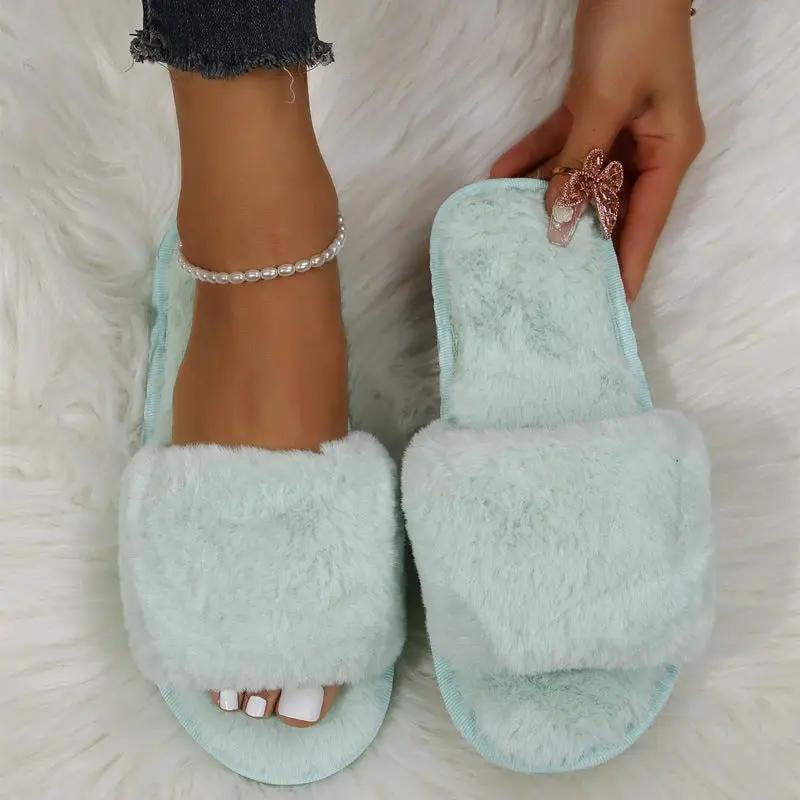 Women's Indoor Plush Flat Slippers by GJG Denim