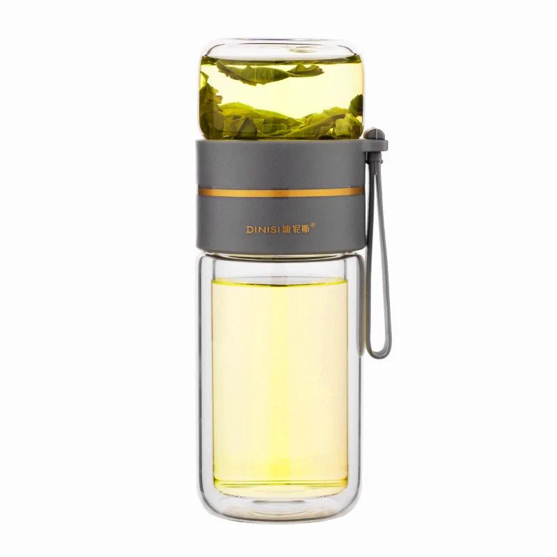 Glass Water Bottle With Tea Infuser Filter Tea Separation Double Wall Glass Bottle Leakproof by GJG Denim