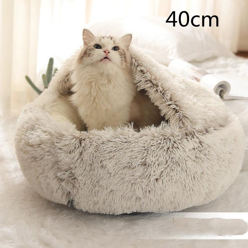 2 In 1 Dog And Cat Bed Pet Winter Bed Round Plush Warm Bed House Soft Long Plush Pets Bed Pet Products by GJG Denim
