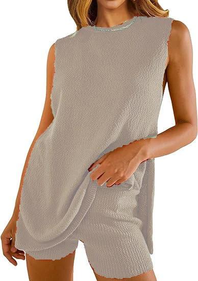 Summer Loose-fitting Casual Round-neck Vest Shorts Knitting Suit Women by GJG Denim