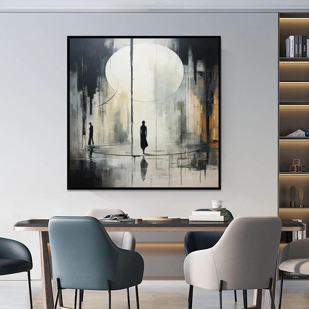 Handmade Oil Painting Canvas Wall Art Decoration Black And White Abstract by GJG Denim