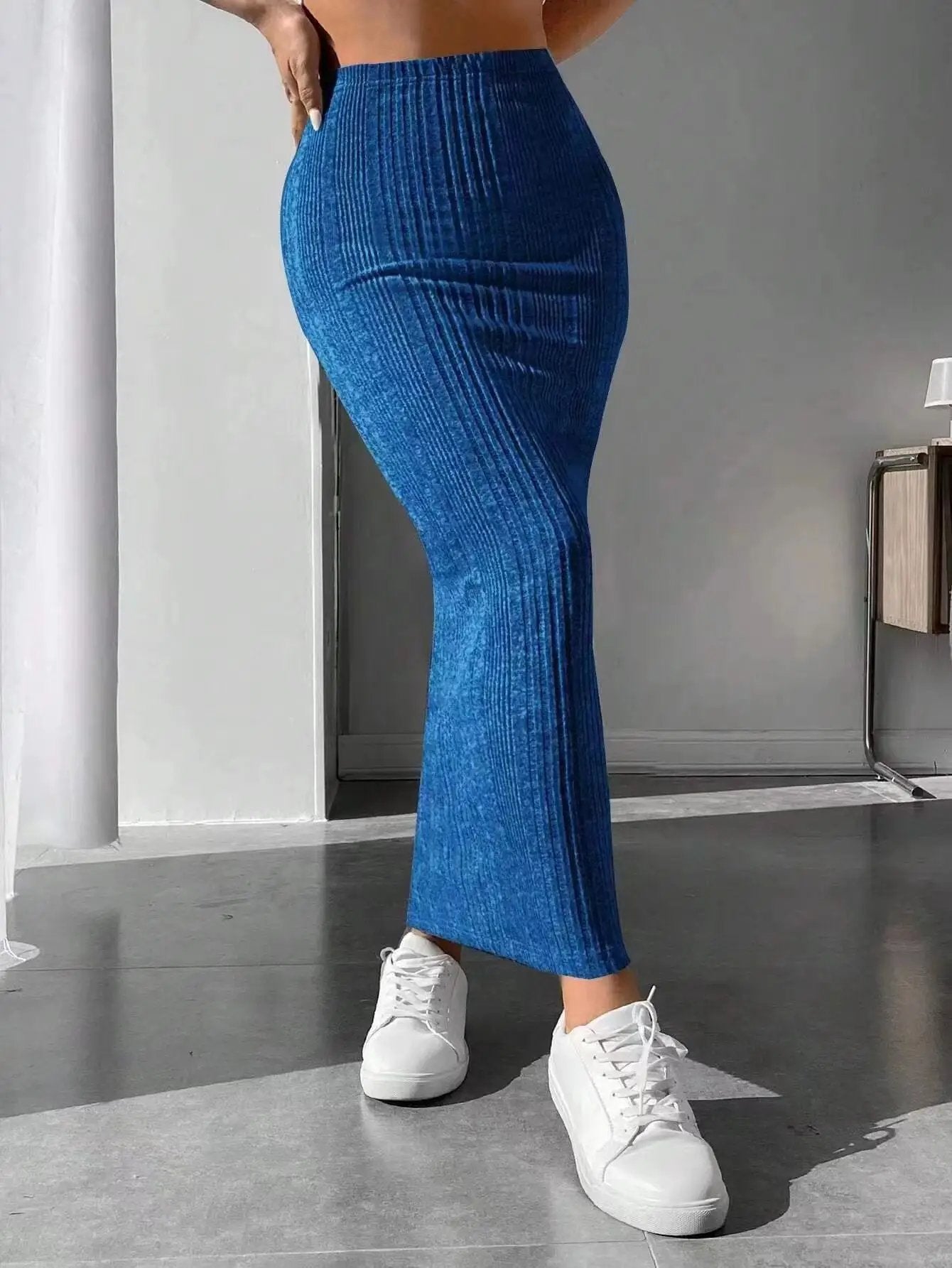 New Style Outerwear Casual Fashionable Versatile Midi Skirt In Light Gray by GJG Denim
