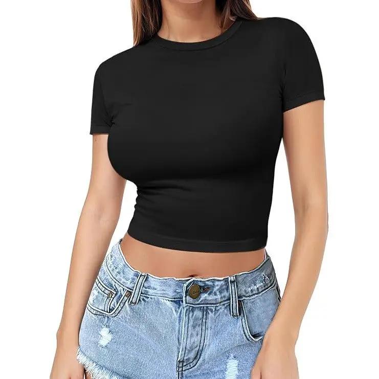 Womens Midriff-baring T-Shirt, Sassy Summer Pullover Top by GJG Denim