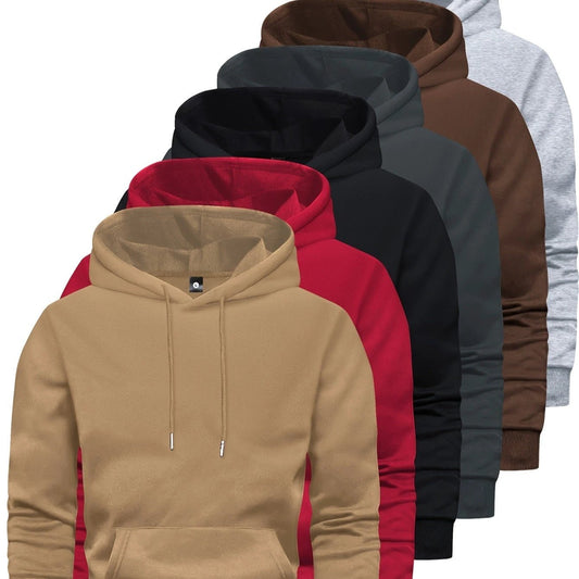 6-Piece Men's Long-sleeved Solid Color Hooded Sweatshirt by GJG Denim