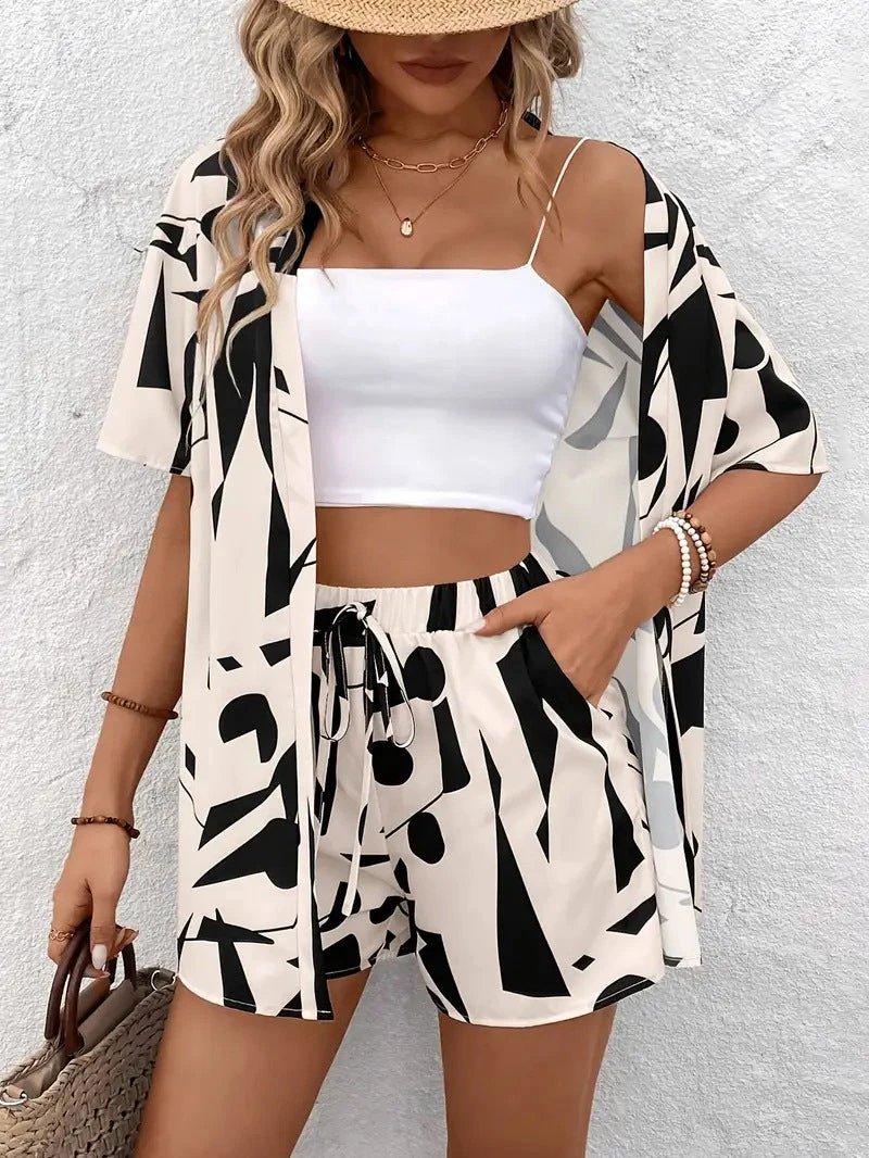 Printed Set Loose-fitting Shirt And Shorts Two-piece by GJG Denim