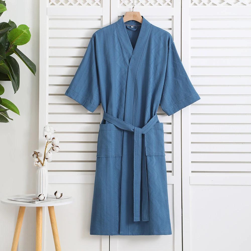 Cotton Single-layer Yarn Cropped Sleeves Mid-length Bathrobe by GJG Denim