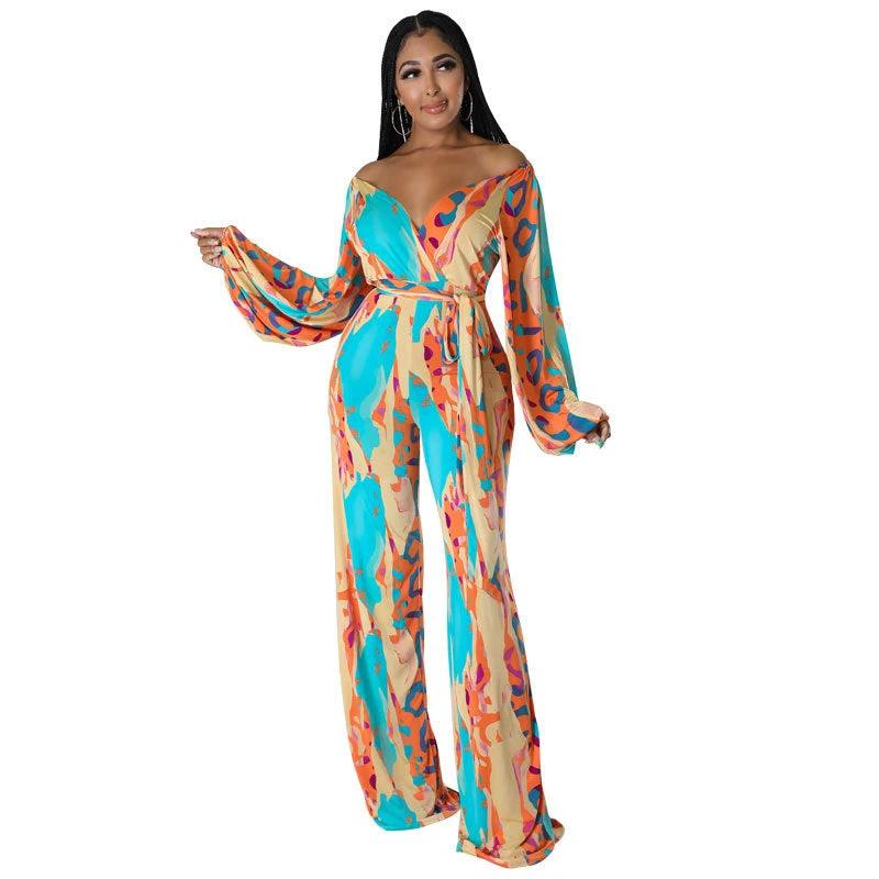 Casual Straight-leg Printing Jumpsuit by GJG Denim
