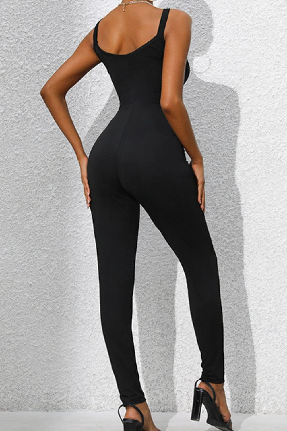 Scoop Neck Wide Strap Skinny Jumpsuit by Lady Ros