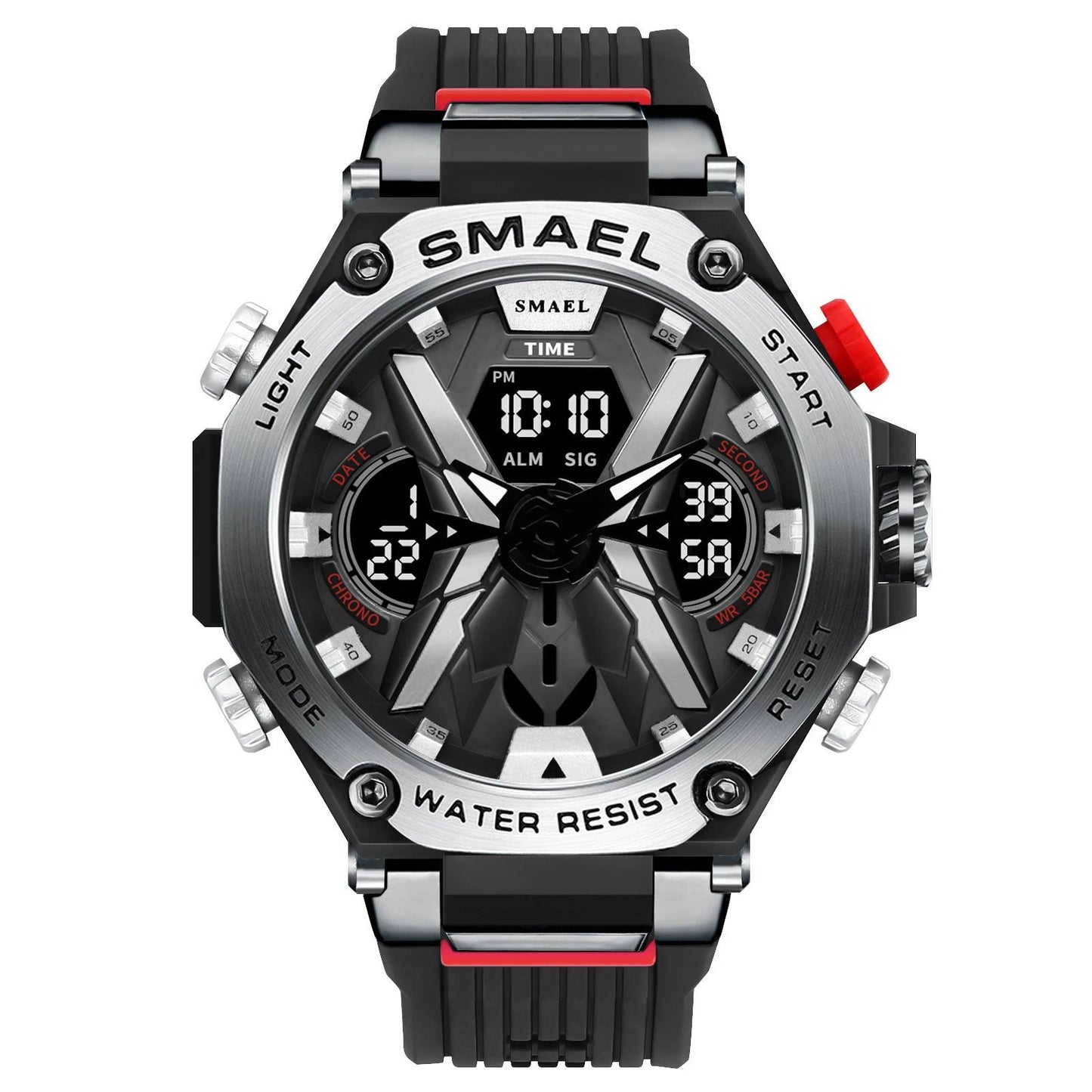 Men's Multifunctional Digital Double Display Waterproof Alloy Sports Quartz Watch by GJG Denim