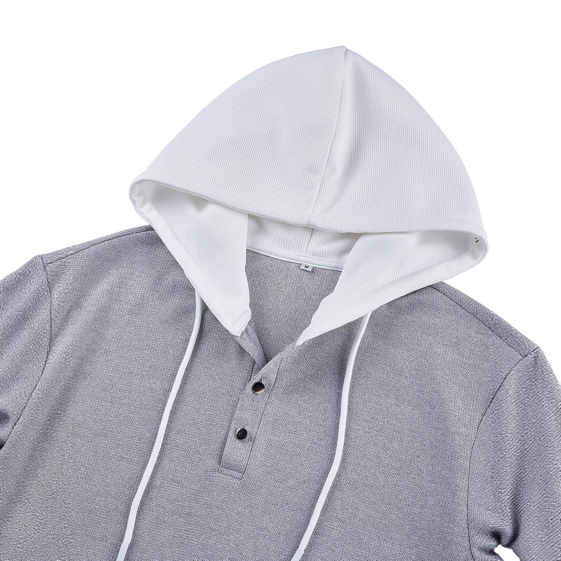 Men's Casual Textured Waffle-knit Contrast-color Long-sleeve Hoodie With Buttons by GJG Denim