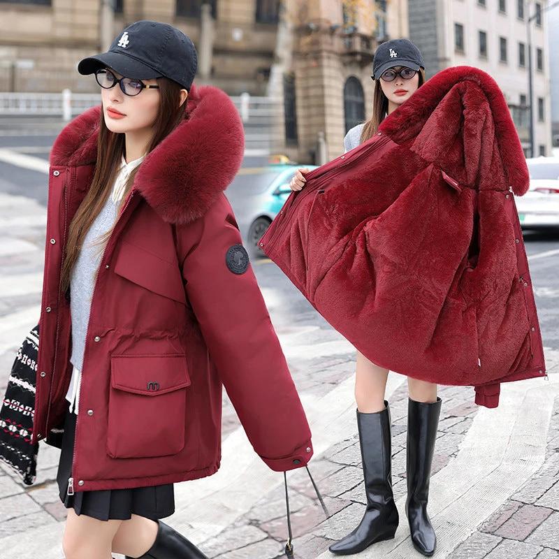 Women's Thickened Fleece-lined Quilted Jacket Cotton Clothes by GJG Denim