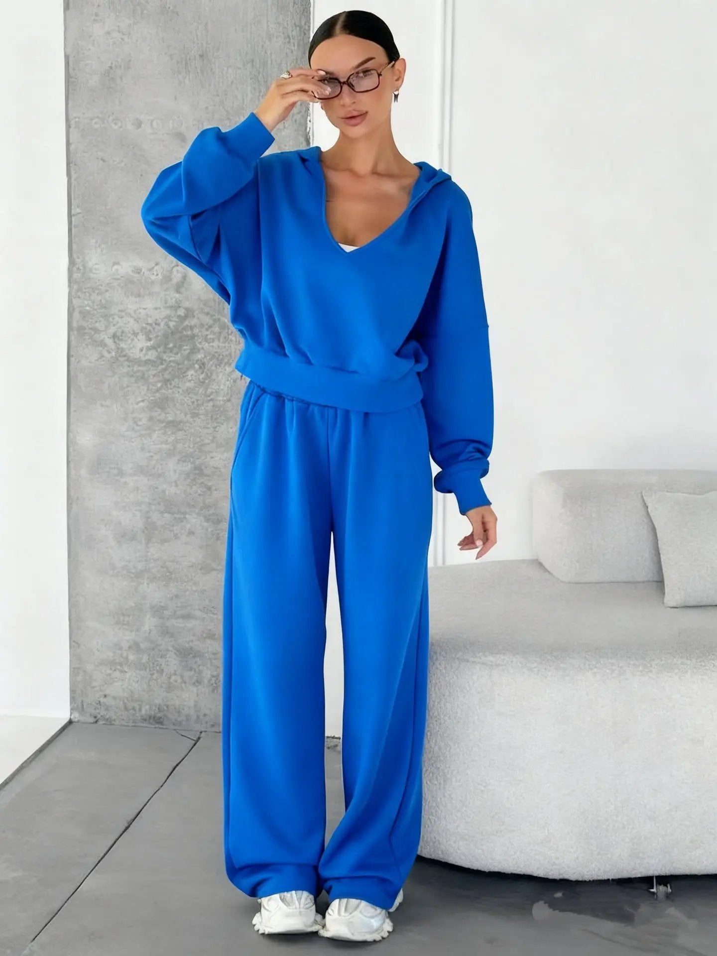 Women's Hooded Sweatshirt And Track Pants Two-Piece Set by GJG Denim