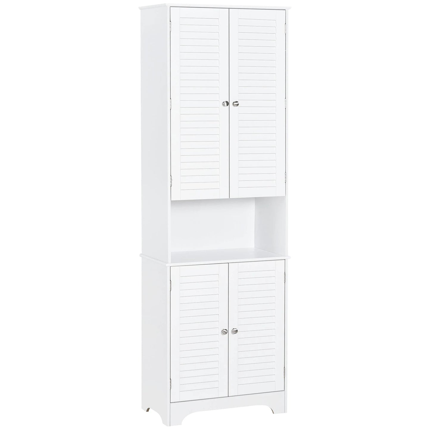 Tall Narrow Bathroom Storage Cabinet with Doors and Shelf Adjustability, Freestanding Linen Cabinet with 2 Cabinets and Countertop, White by GJG Denim