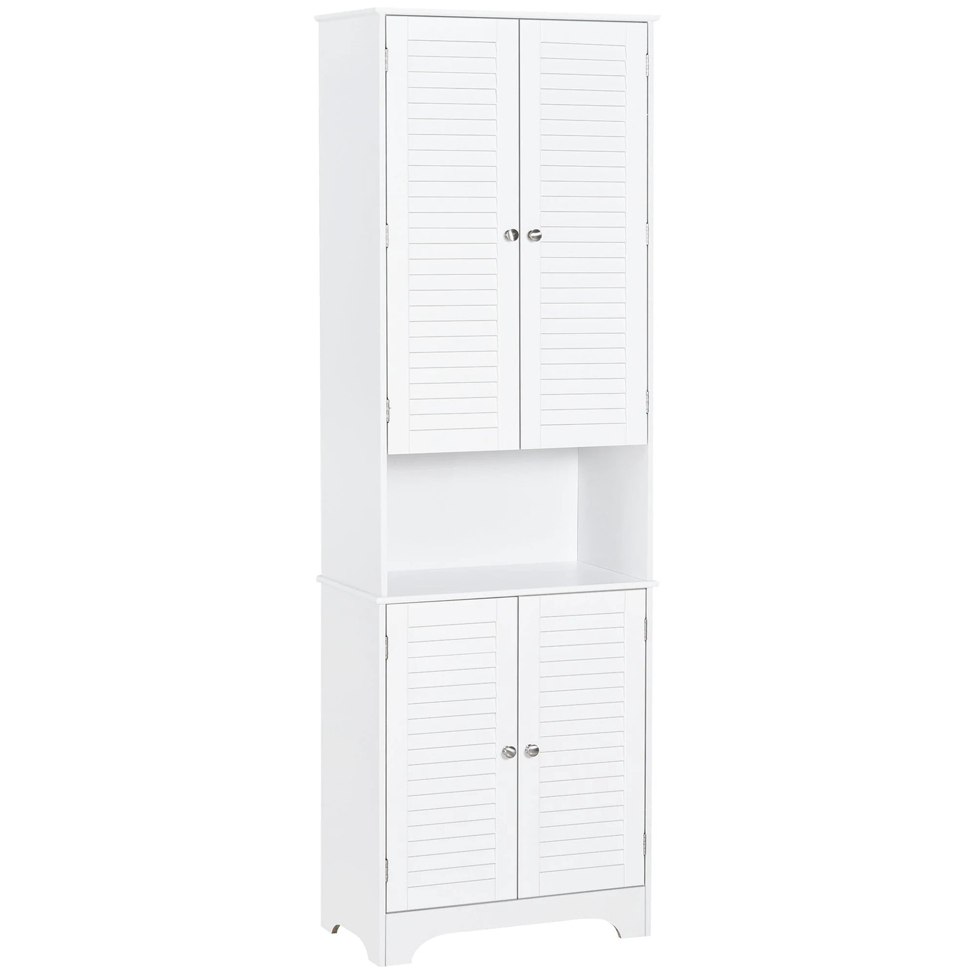 Tall Narrow Bathroom Storage Cabinet with Doors and Shelf Adjustability, Freestanding Linen Cabinet with 2 Cabinets and Countertop, White by GJG Denim