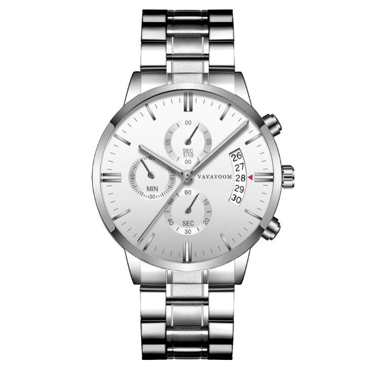 Men's Stainless Steel Calendar Quartz Waterproof Watch by GJG Denim