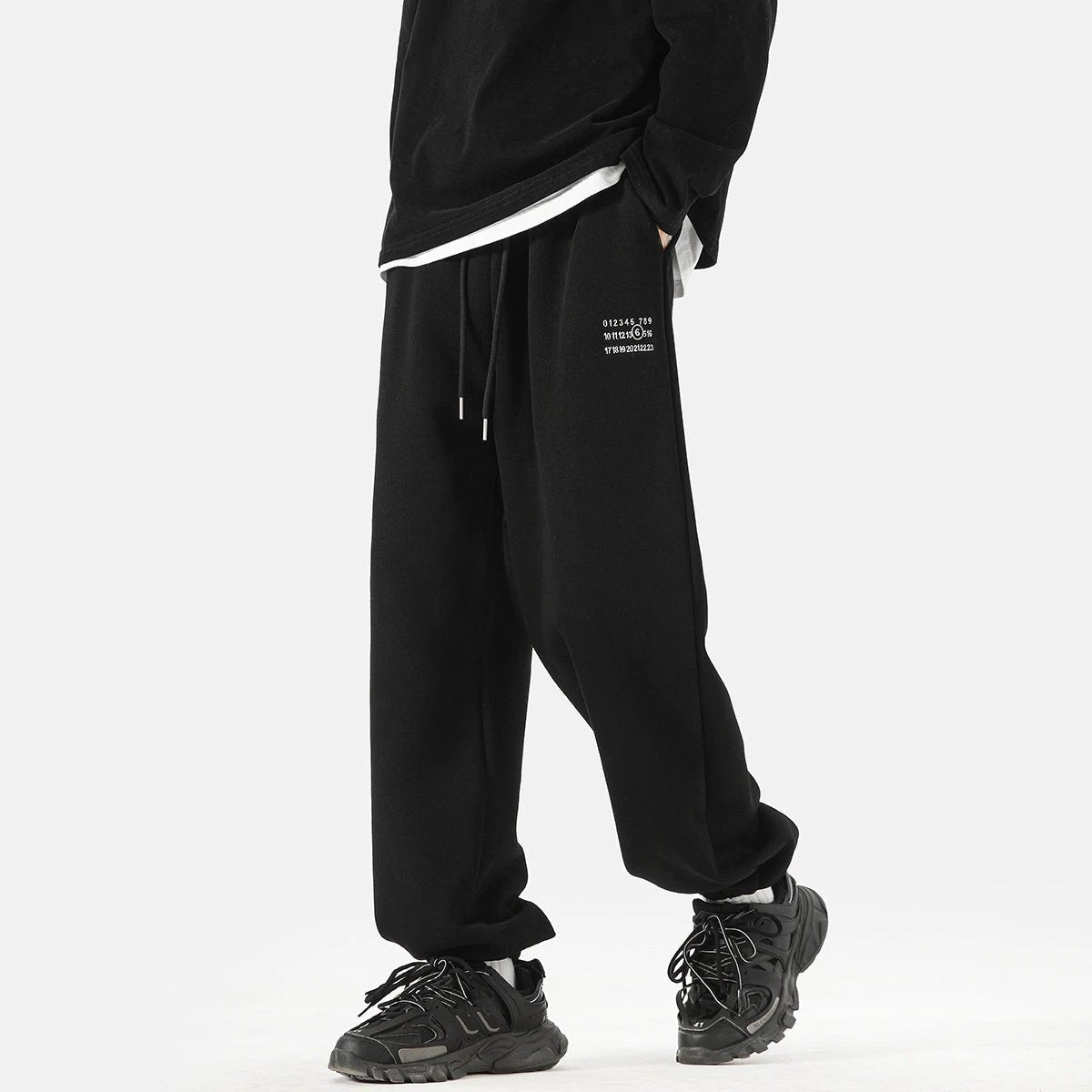 Men's Simple Digital Embroidery Loose Sports Sweatpants by GJG Denim