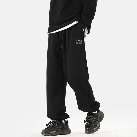Men's Simple Digital Embroidery Loose Sports Sweatpants by GJG Denim