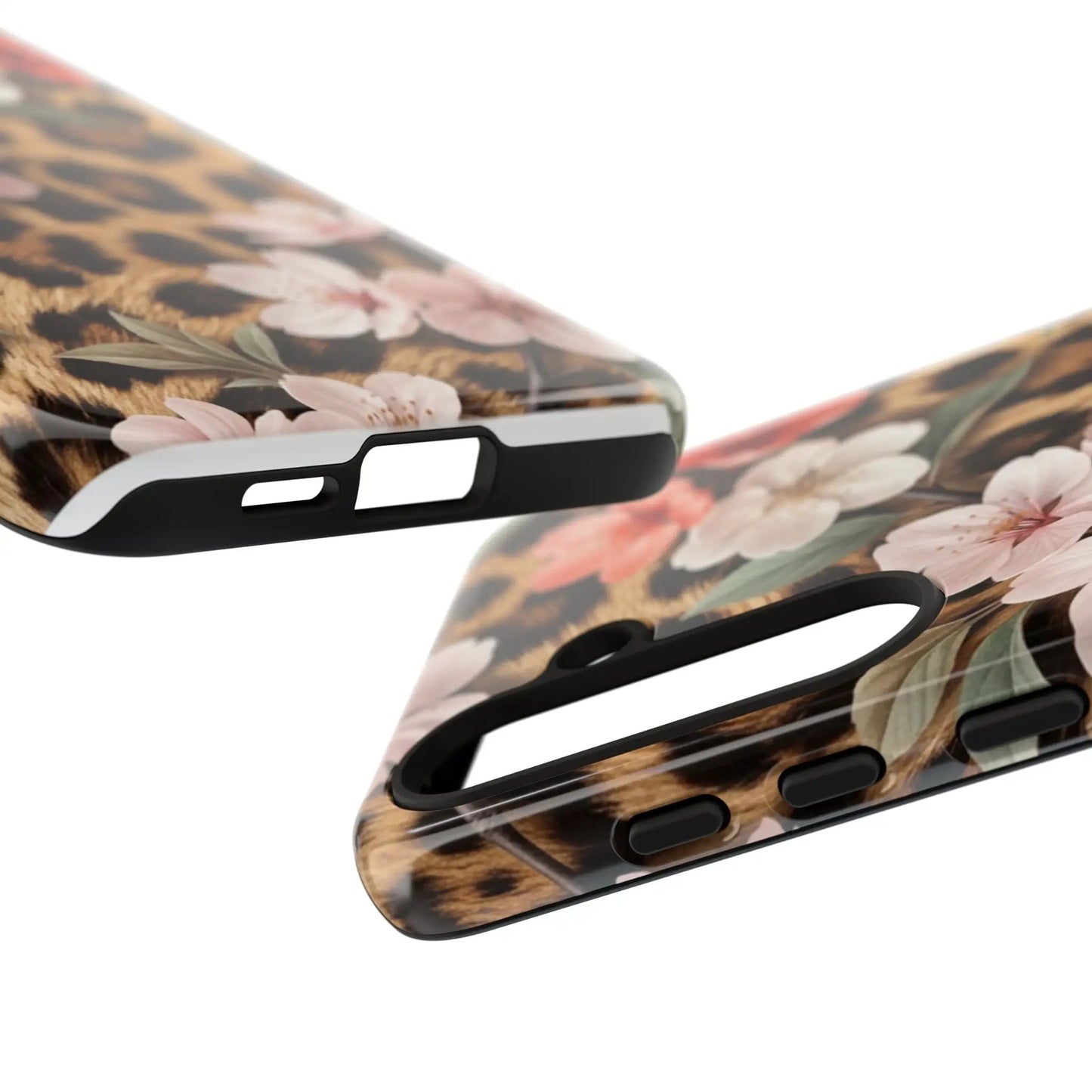 Leopard Floral Tough Case — Protective Phone Case with Pink Cherry Blossoms by Printify