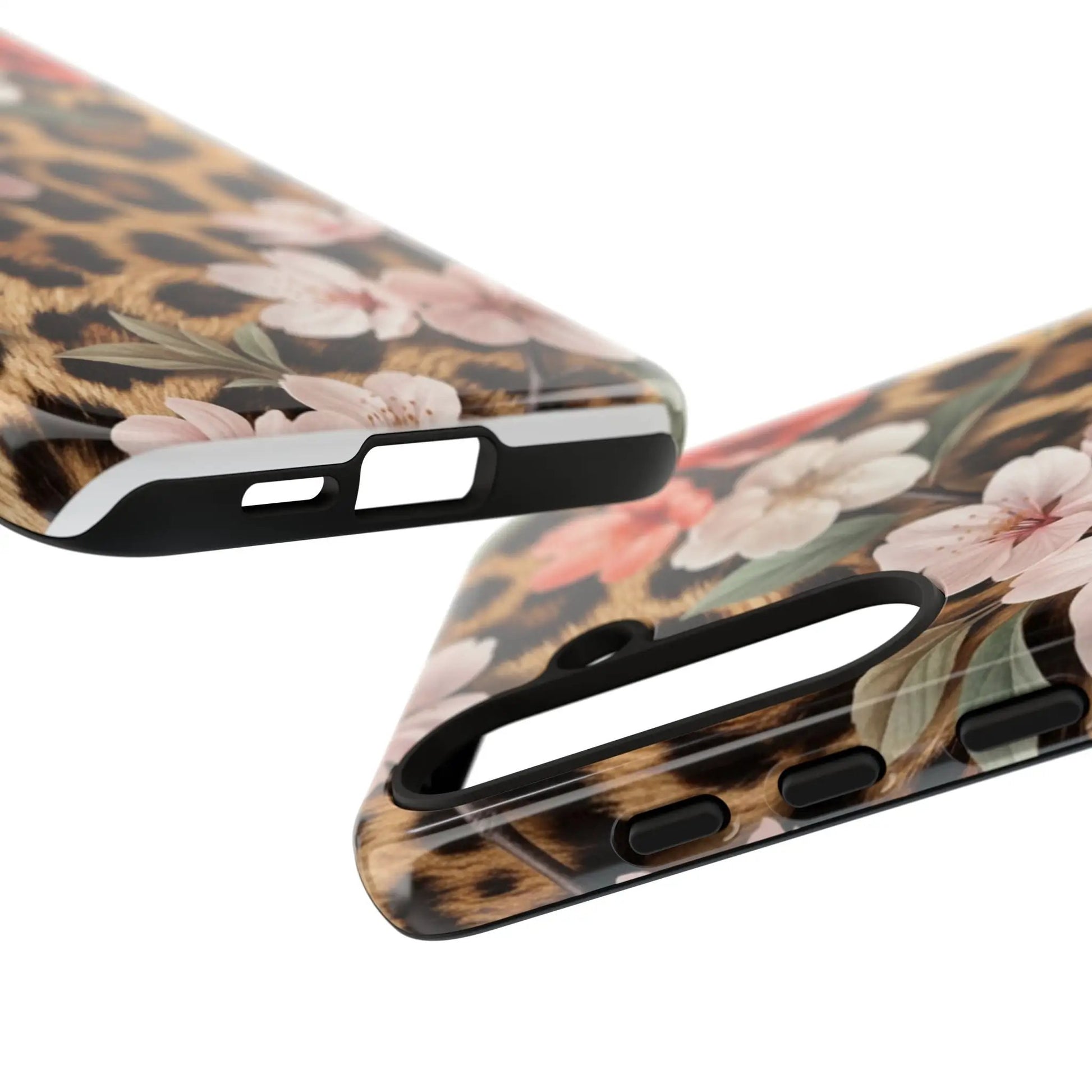 Leopard Floral Tough Case — Protective Phone Case with Pink Cherry Blossoms by Printify