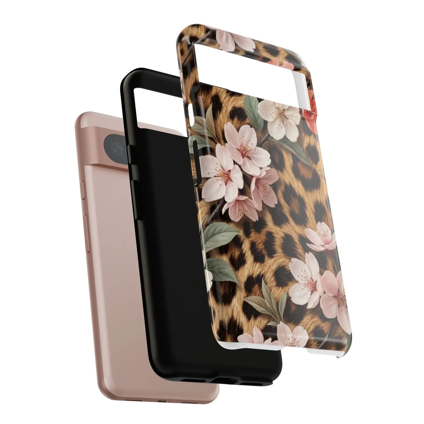 Leopard Floral Tough Case — Protective Phone Case with Pink Cherry Blossoms by Printify