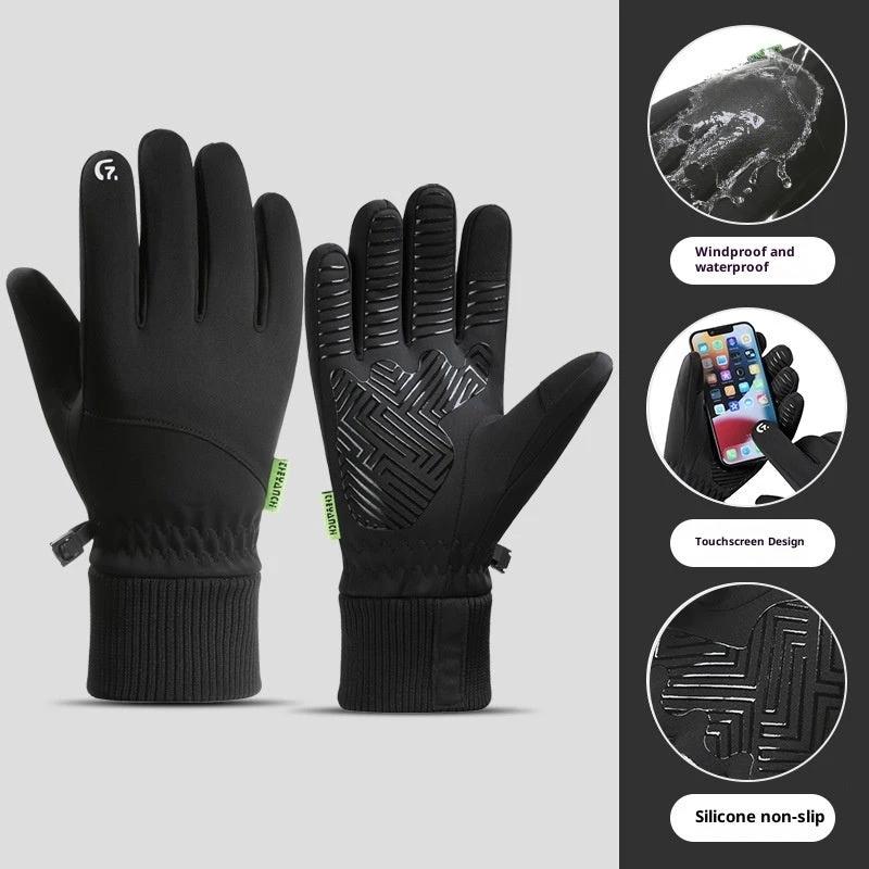 Fleece-lined Thick Waterproof And Cold-resistant Gloves by GJG Denim