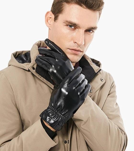 Men's PU Leather Warm Gloves by GJG Denim