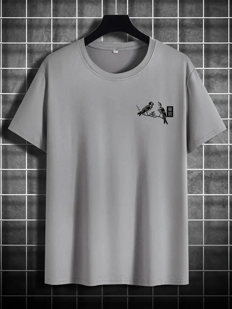 Retro Loose-fit Short-sleeve Printed T-shirt For Men by GJG Denim