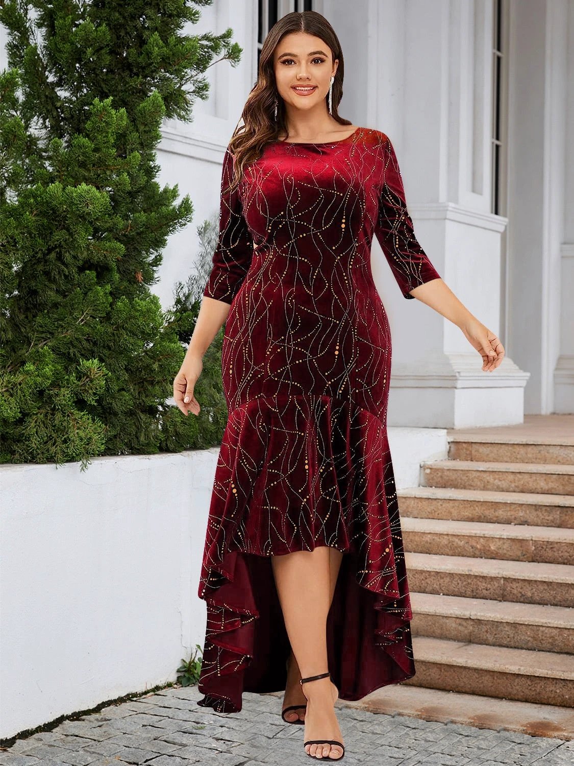 Plus Size Ruffle Hem High-Low Dress by Lady Ros