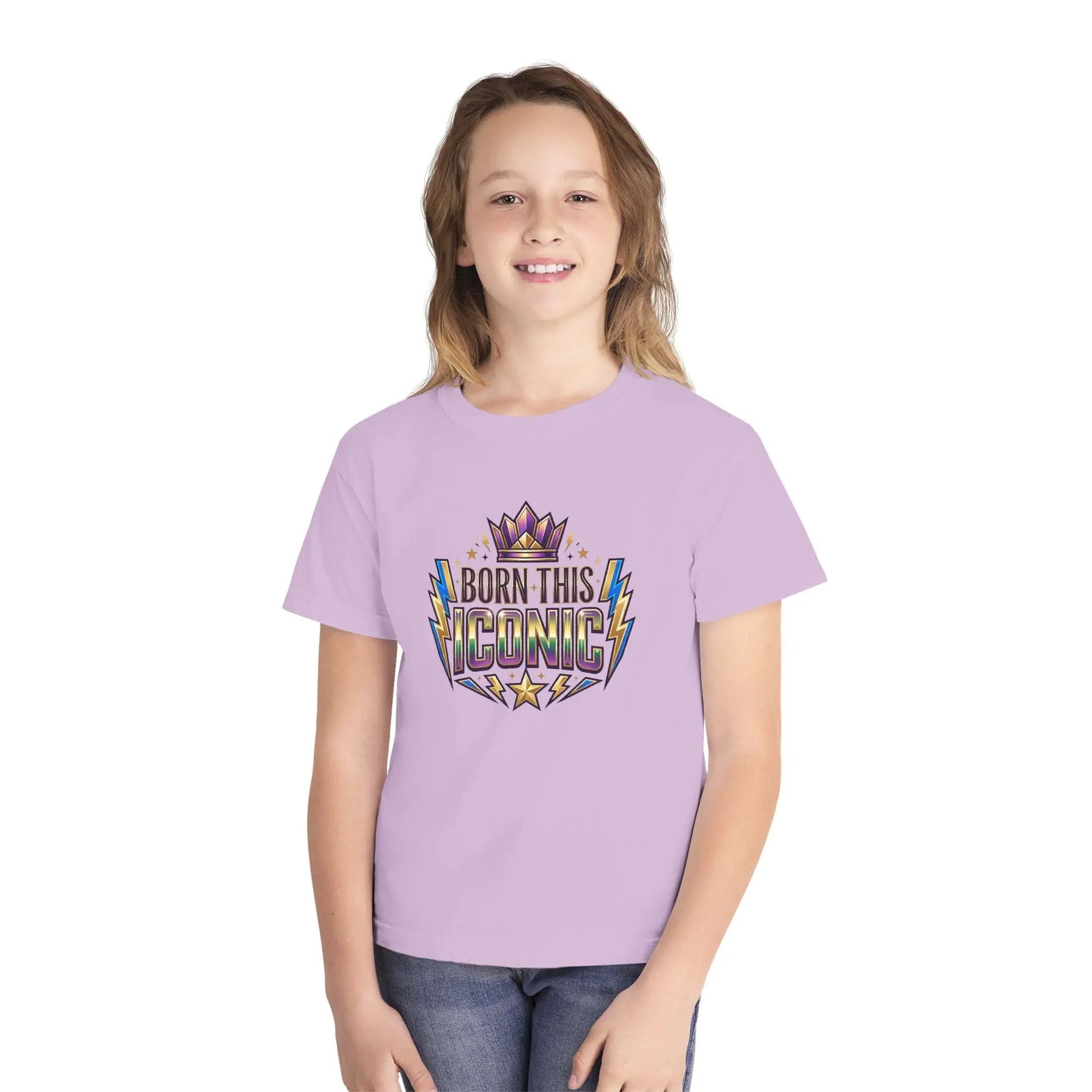 Youth Tee — "Born This Iconic" Crown Graphic by Printify