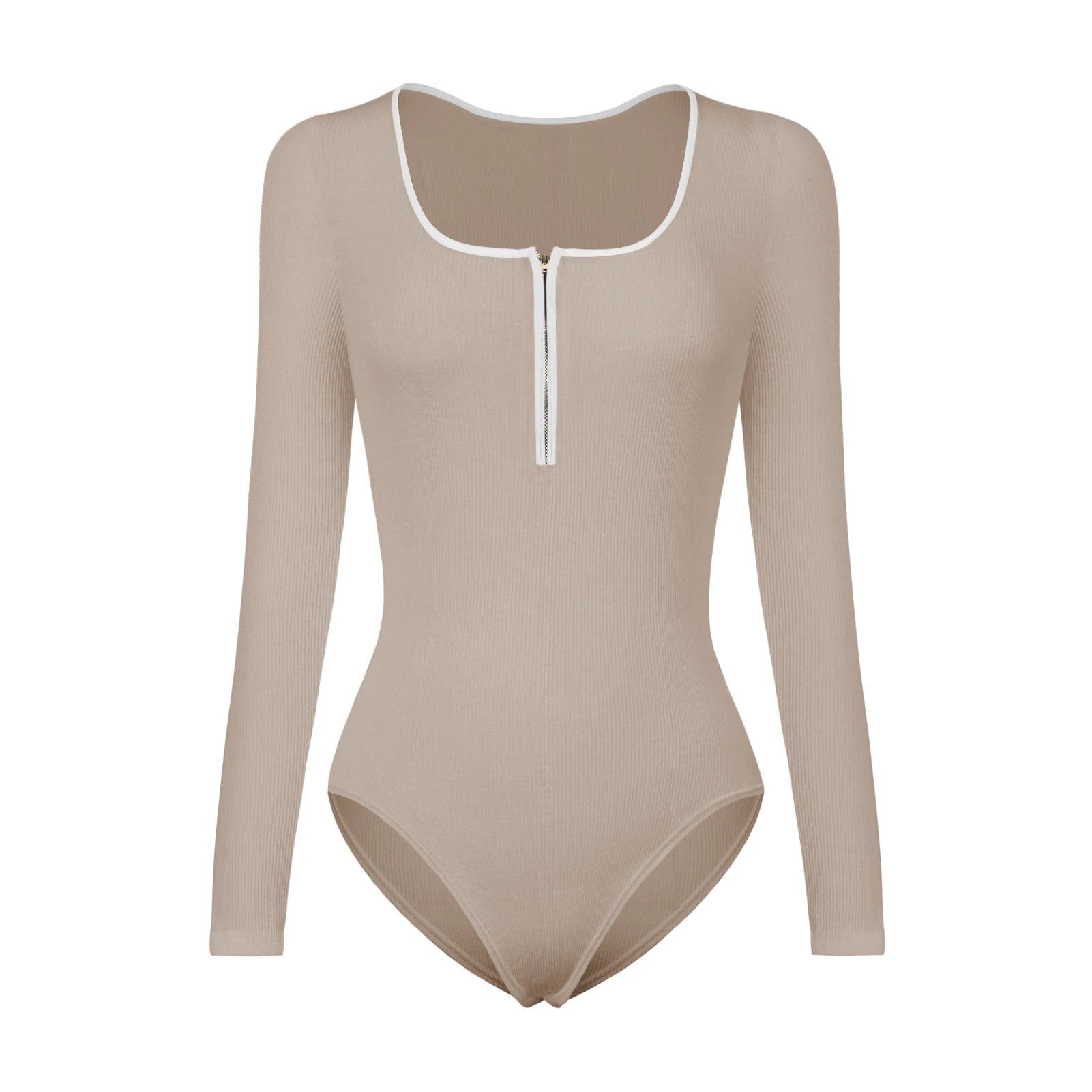 Tight Long Sleeve Jumpsuit Fashion Square Neck Zipper Thread Innner Corset Body Shaper Clothing For Dress Slim Sports Yoga Fitness body suit by GJG Denim