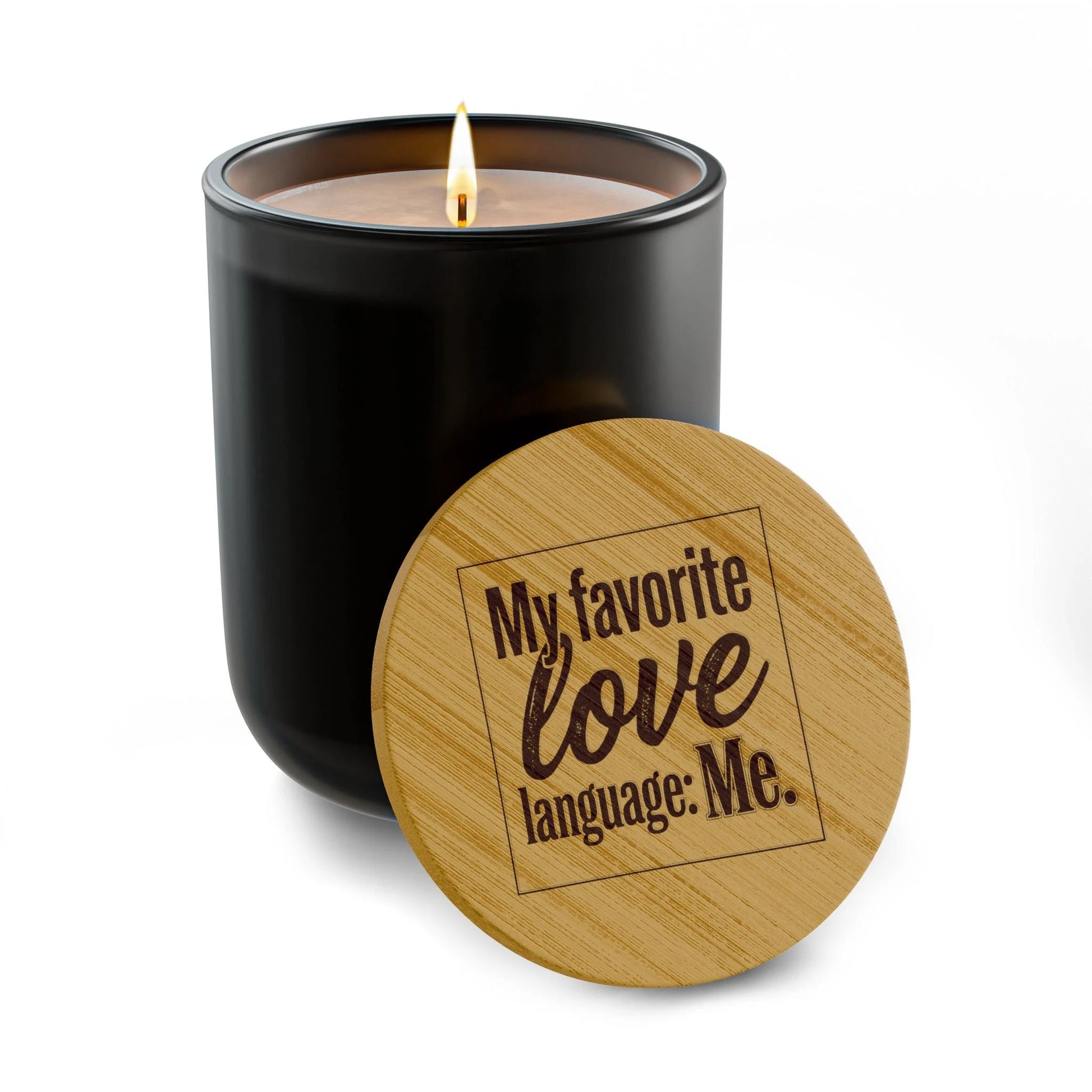 Engraved Soy Candle - "My Favorite Love Language: Me" (14oz) by Printify