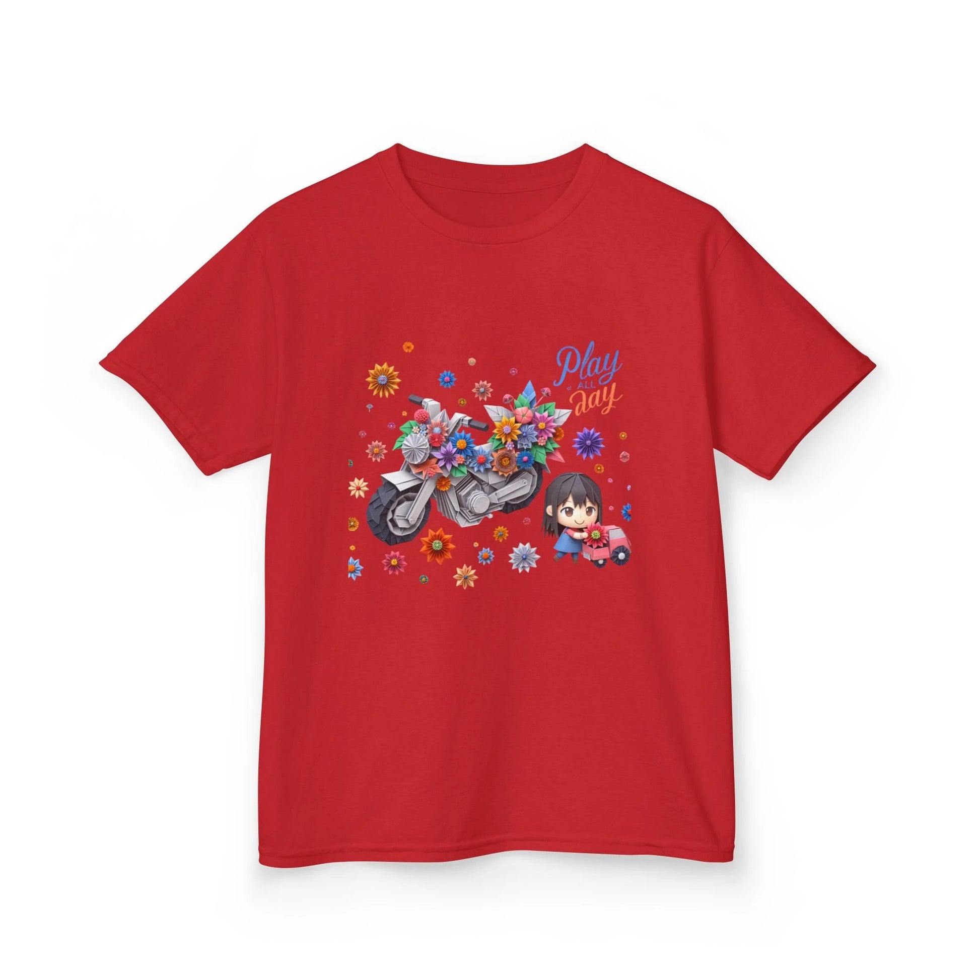 Play all Day Motorcycle Tee - Fun Floral Design for Young Adventurers by Printify