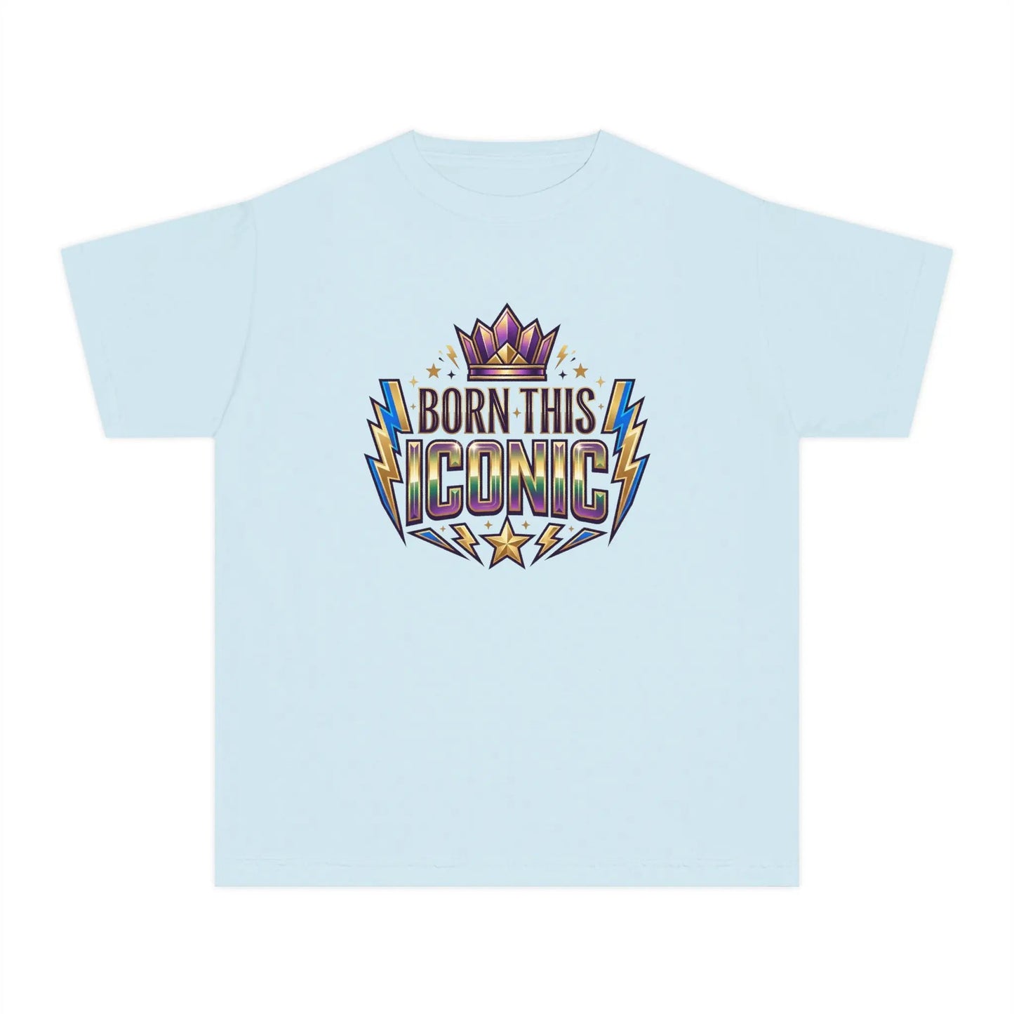 Youth Tee — "Born This Iconic" Crown Graphic by Printify