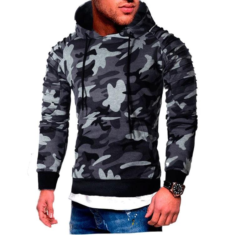 Men's Striped Pleated Raglan Sleeve Hoodies by GJG Denim