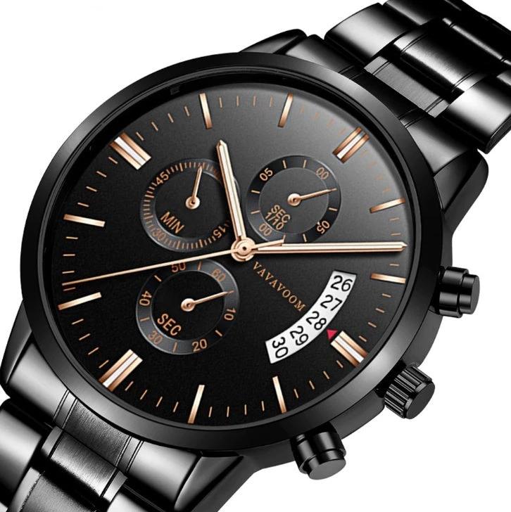 Men's Stainless Steel Calendar Quartz Waterproof Watch by GJG Denim