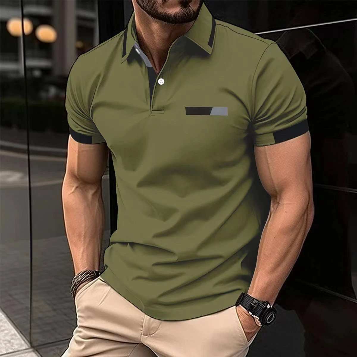 Men's Casual Polo Shirt Faux Pocket by GJG Denim