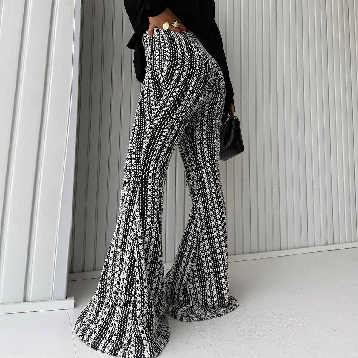 Slim-fit Striped Mid-rise Stretch Flare Pants In European And American Style by GJG Denim