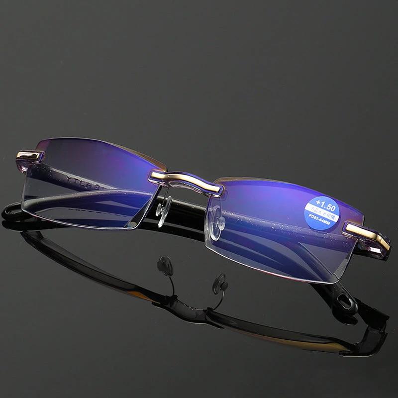 Men's Frameless Diamond Trimming Reading Glasses Anti-blue Light Film by GJG Denim